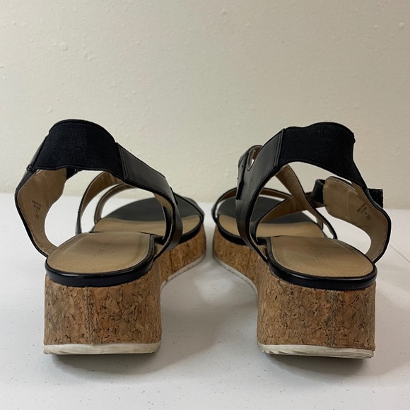 Adrienne Vittadini Black Leather Cork Wedge Sandals With Adjustable Straps Women - Picture 7 of 8